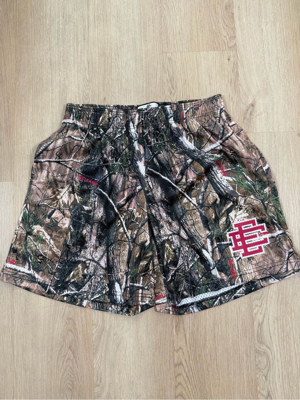 Eric Emanuel Camo Shorts with White Drawstring